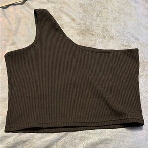 Black Ribbed One-Shoulder Top
